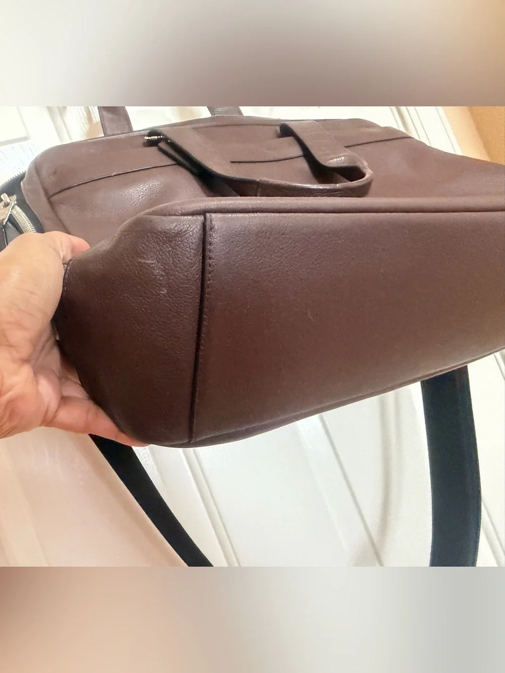 Coach Briefcase in dark chocolate pebble leather